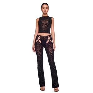 I.AM.GIA Amina Pants Burnout Velvet Cutout Sheer Black Festival Club Rave Small